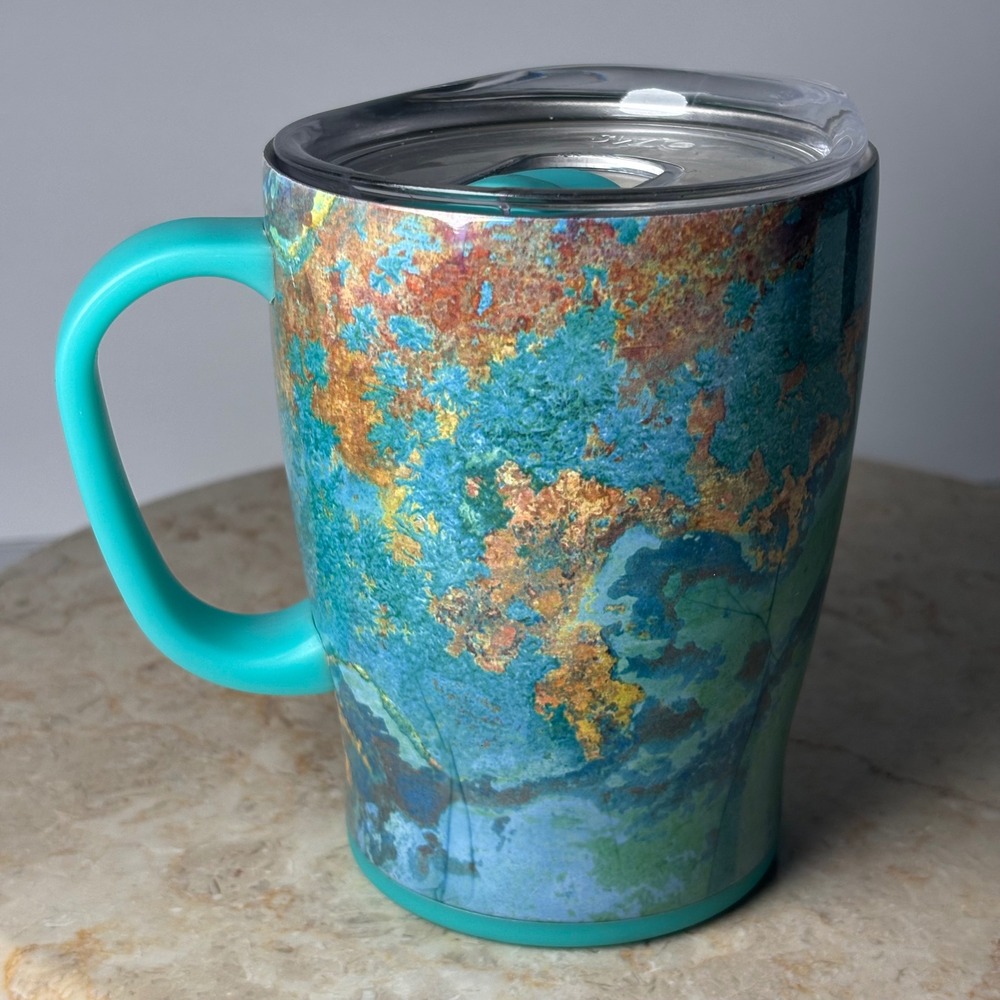Swig Life Travel Mug 18oz Teal Gold Patina Insulated Stainless Steel Coffee Cup